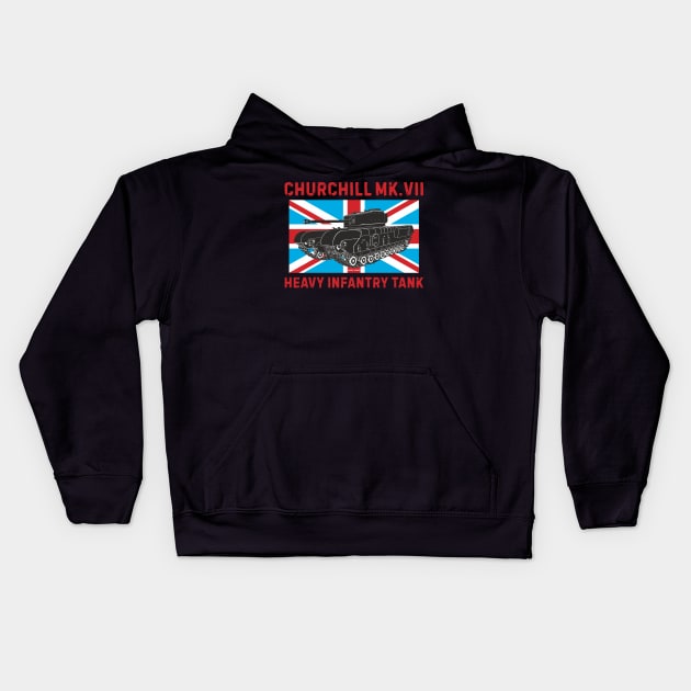 Churchill MK.VII on the background of the British flag Kids Hoodie by FAawRay